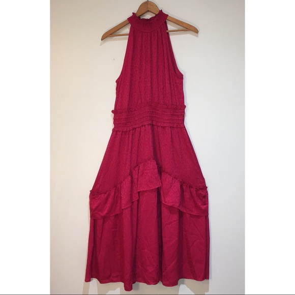 Current Air Anthropologie Magenta Leopard Halter Maxi Dress Medium - Picture 1 of 13